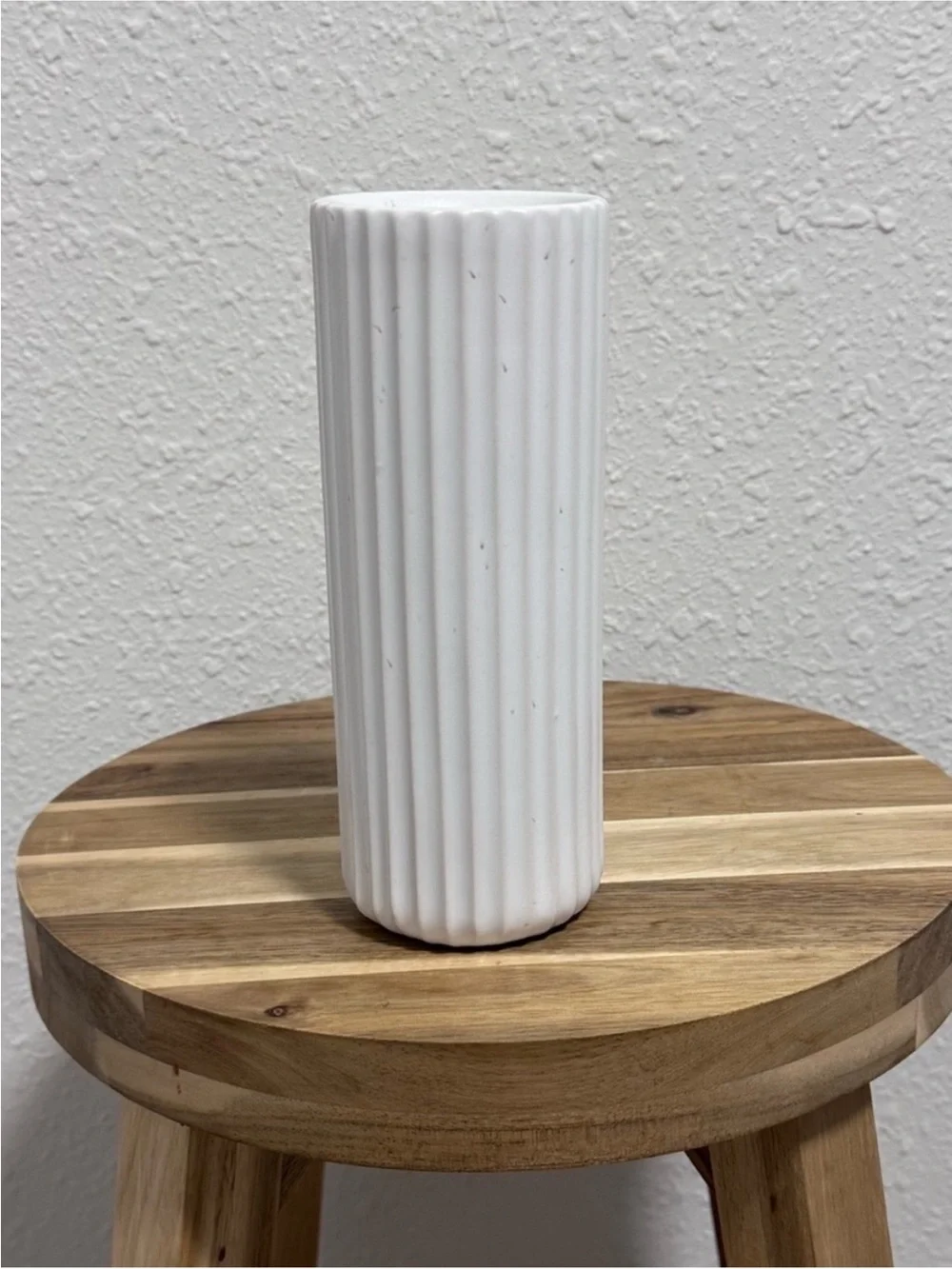 NIB Fable Home The Tall Bud Vase Speckled White Ribbed Stoneware Minimalist